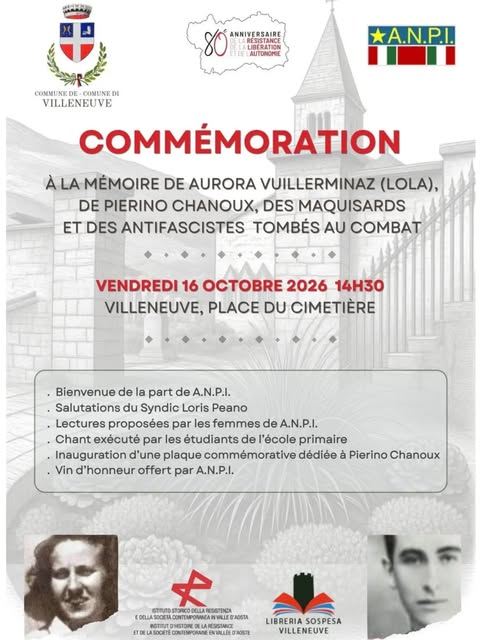 Locandina di Commémoration à la mémoire de Aurora Vuillerminaz (Lola), de Pierino Chanoux, des maquisards et des antifascistes tombés au combat
